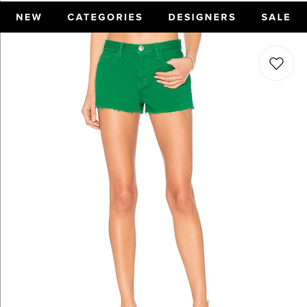 Current Elliott jean shorts, green. So cute!